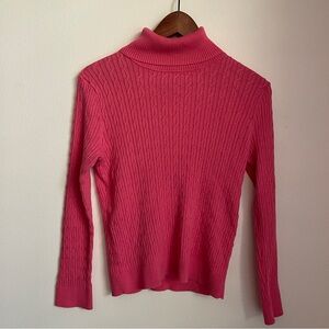 Talbots Pink Cable Knit Turtleneck Sweater Medium Spring Preppy Cotton